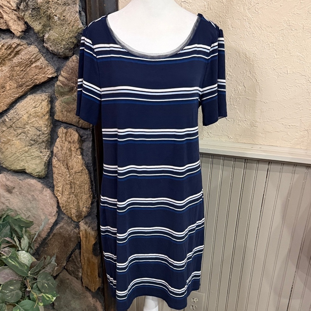 White House Black Market Navy and White Striped Mini Dress